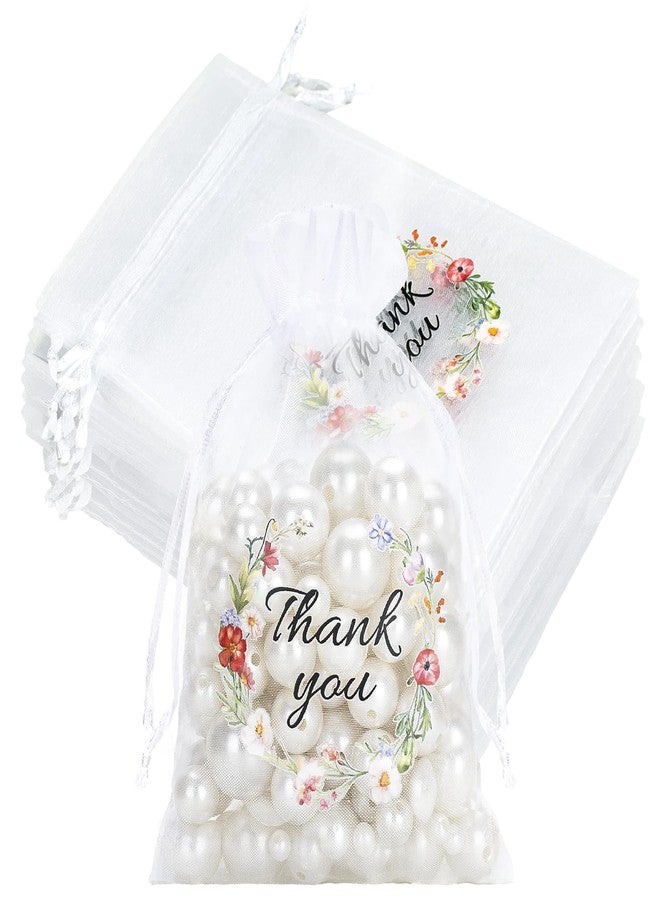 joycraft 4x6 In Thank You Organza Bags - 30Pcs Floral Drawstring Mesh Gift Bags, White Organza Party Favor Pouch for Wedding, Birthday, Baby Shower, Thanksgiving - Image 1